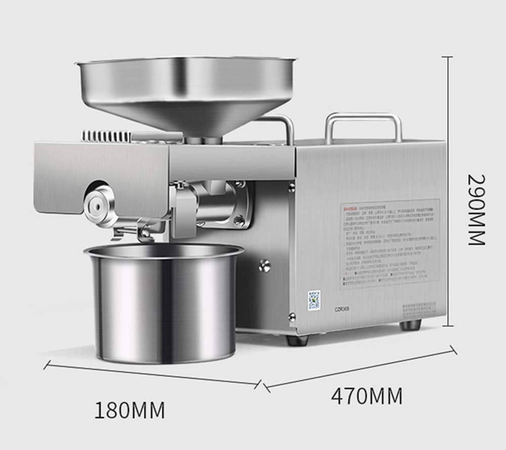 CGOLDENWALL 1500W Commercial Automatic Oil Press Machine Industrial Oil pressing machine Nuts Seeds Oil Presser Pressing Machine Cold Hot Press All Stainless Steel High Oil Extractor CE (Silver, 110V)