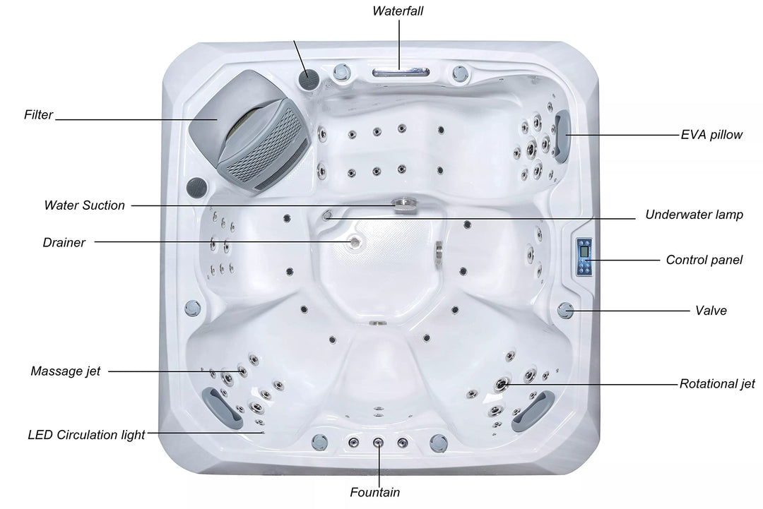 Comfort Hot Tubs - Hot Tub Spa - Seats 5-6 People - 51 Jets – Standard Heavy Duty Flip Cover, Water Fountains, Ozonator, LED Lights, Headrests, and More